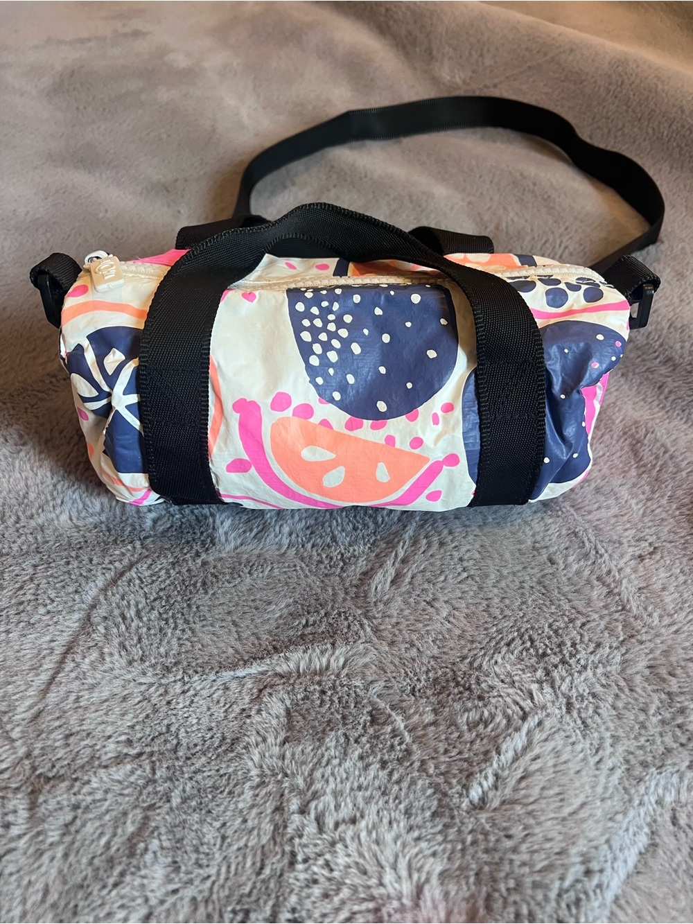 Aloha Multicolor Floral Small Cylinder Duffle Bag Zip, Adjustable Strap, Black